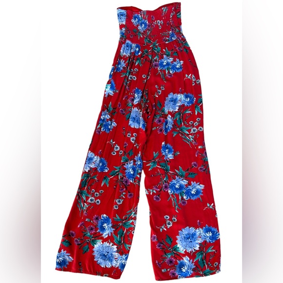 Band of Gypsies Strapless Smocked Ruched Floral High Waisted Red Romper S - Picture 3 of 13